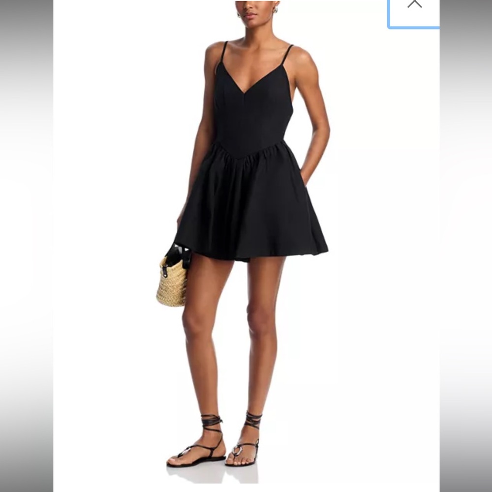 Aqua Black V Neck Sleeveless Mini Dress